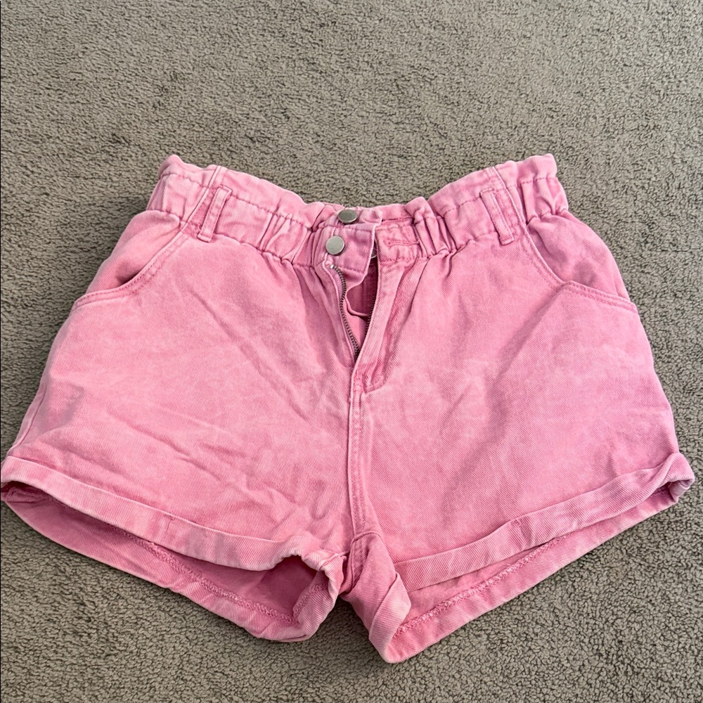 Day + Moon PacSun pink paperbag-waist denim shorts